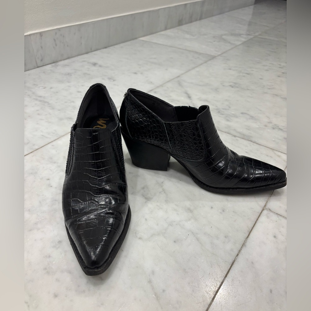 Sam Edelman Black Croc-Patterned Heeled Boots
